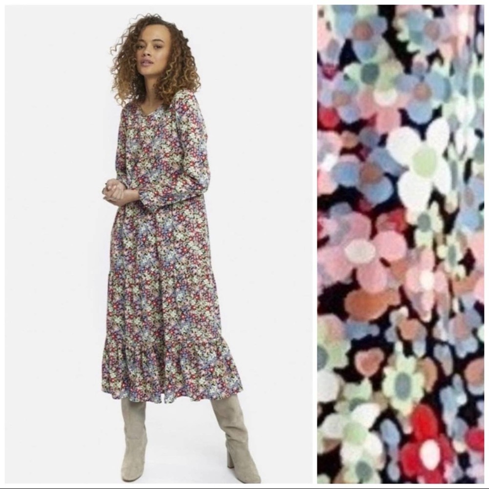 Compania Fantastica Prairie Dress Floral Tiered Ruffle Multicolor Cottagecore L